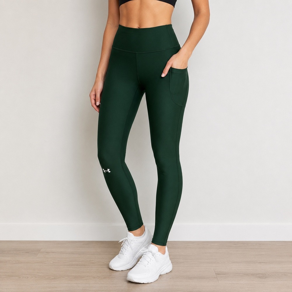 Under Armour Compression Leggings M Dark Forest Green High Rise Pocket Athletic